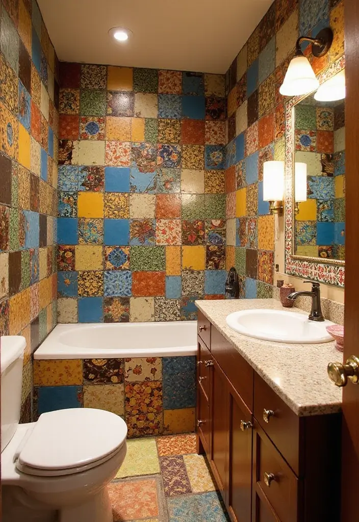 27 Aesthetic Bathroom Tiles That Create a Pinterest Look - 11. Colorful Patchwork Tiles
