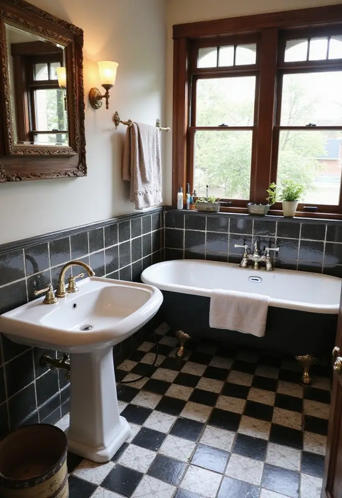 27 Aesthetic Bathroom Tiles That Create a Pinterest Look - 12. Vintage Black and White Checkered