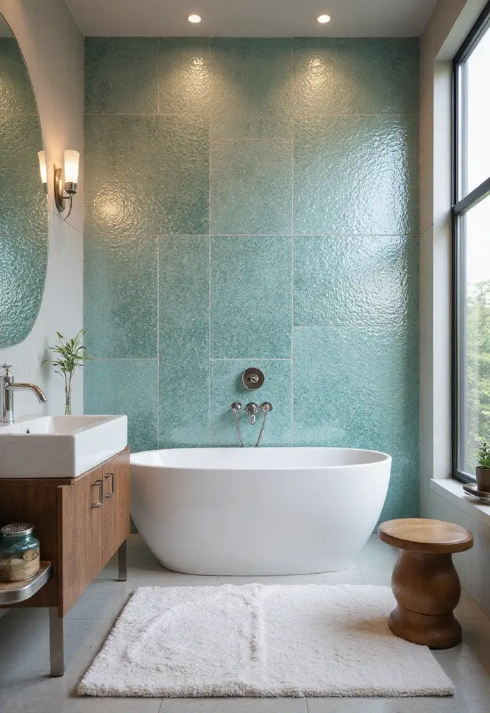 27 Aesthetic Bathroom Tiles That Create a Pinterest Look - 13. Shimmering Glass Tiles