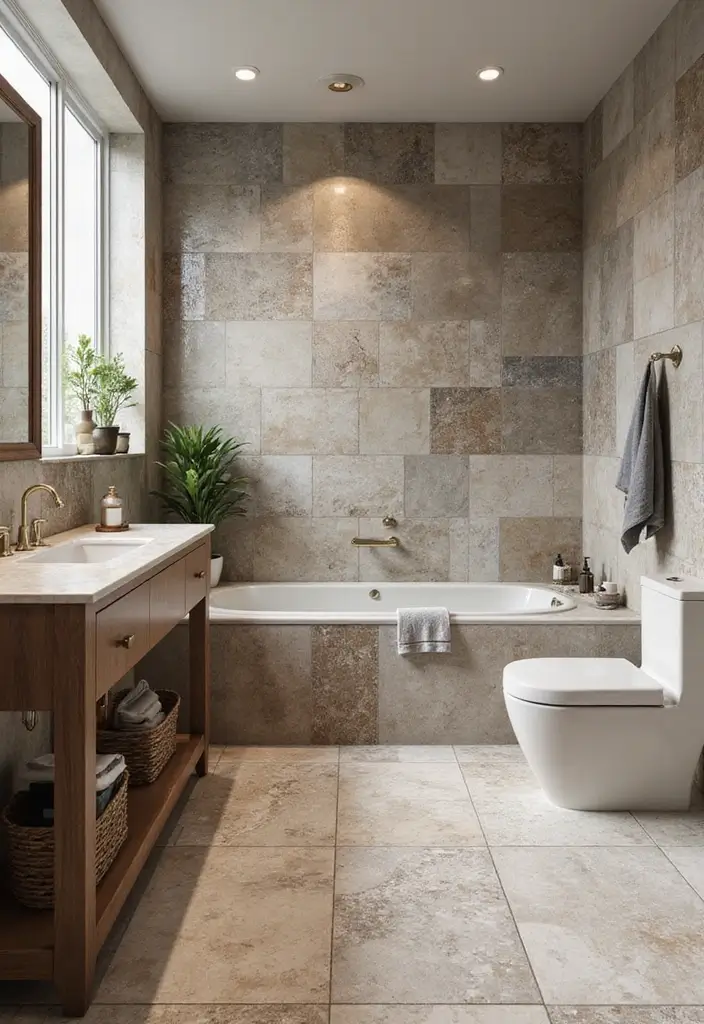 27 Aesthetic Bathroom Tiles That Create a Pinterest Look - 16. Mixed Material Tile Designs
