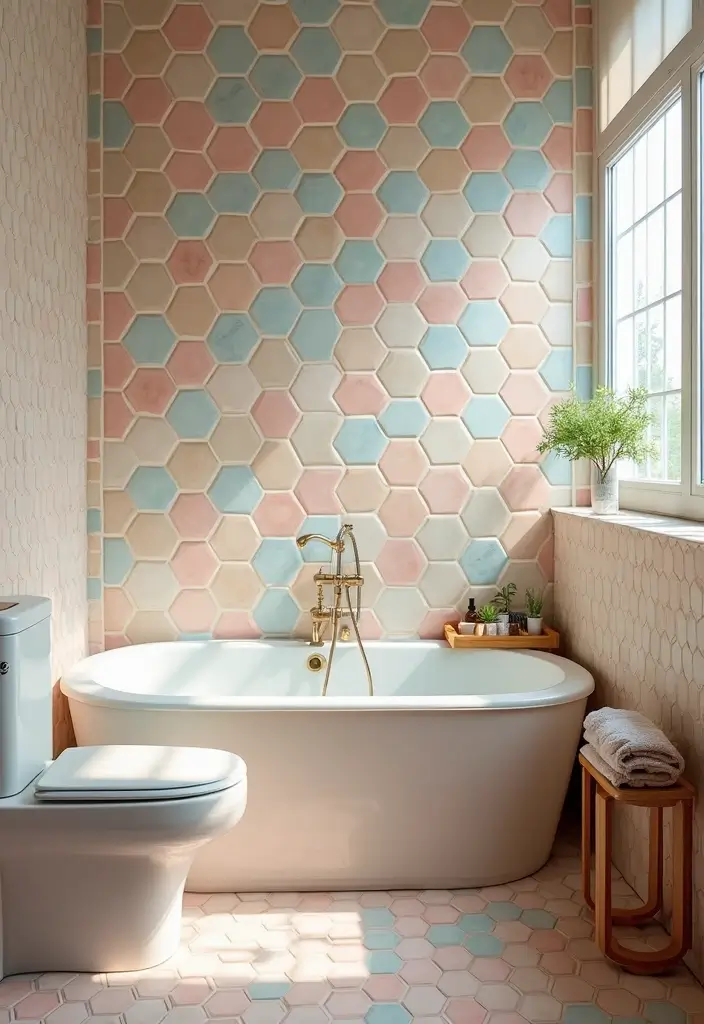 27 Aesthetic Bathroom Tiles That Create a Pinterest Look - 2. Hexagon Delight