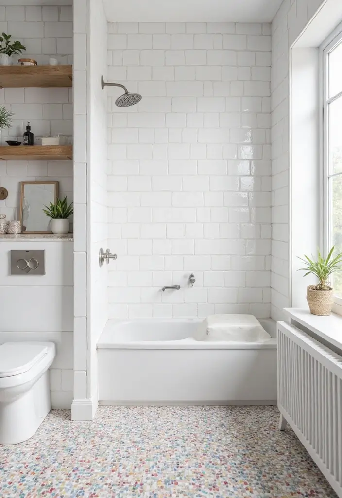27 Aesthetic Bathroom Tiles That Create a Pinterest Look - 27. Minimalist White Tiles with Colorful Grout