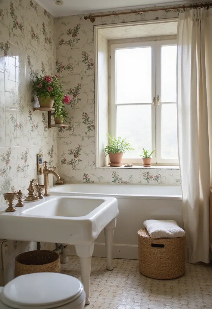 27 Aesthetic Bathroom Tiles That Create a Pinterest Look - 3. Vintage Floral Patterns