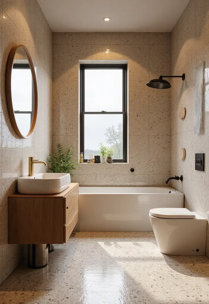 27 Aesthetic Bathroom Tiles That Create a Pinterest Look - 6. Artsy Terrazzo Tiles