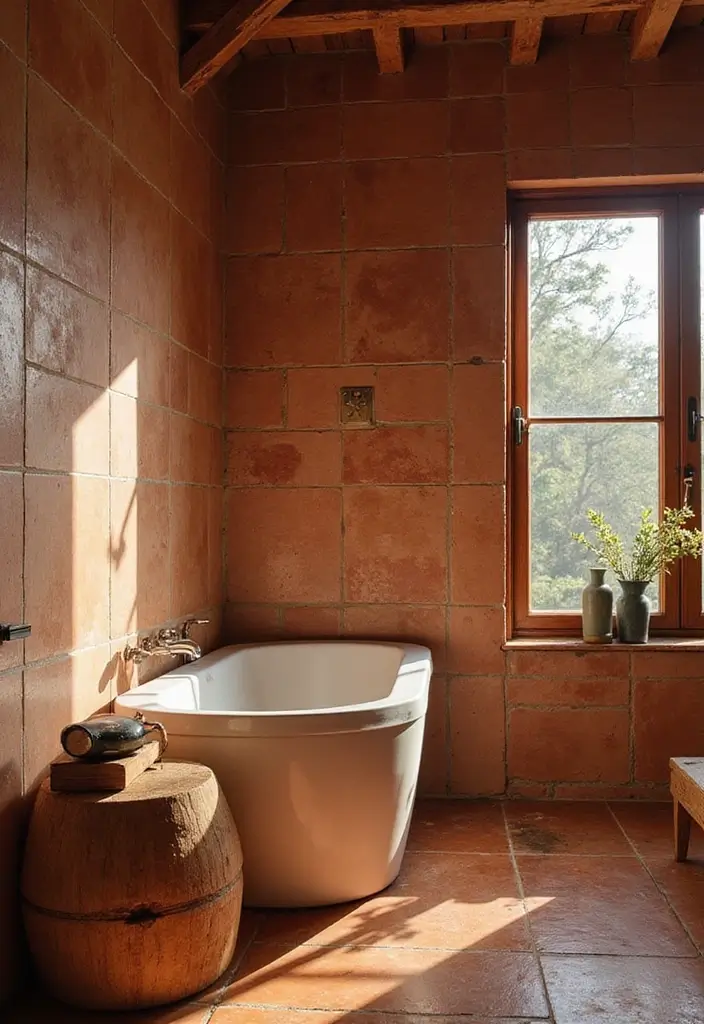 27 Aesthetic Bathroom Tiles That Create a Pinterest Look - 7. Rustic Terracotta Tiles