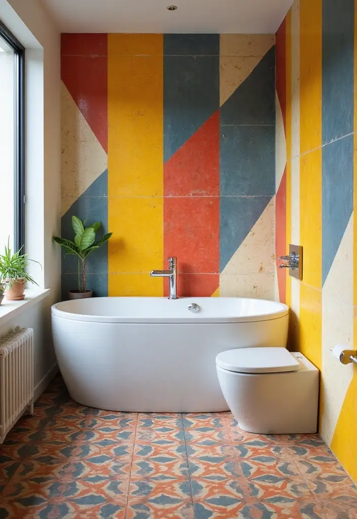 27 Aesthetic Bathroom Tiles That Create a Pinterest Look - 8. Bold Geometric Patterns