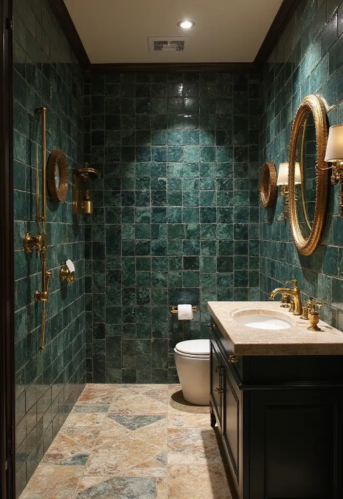 27 Aesthetic Bathroom Tiles That Create a Pinterest Look - 9. Rich Jewel Tones
