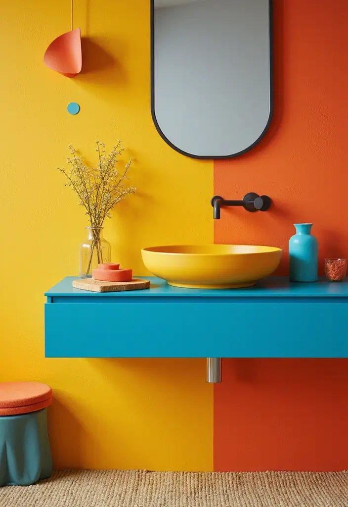 27 Bathroom Basin Design Inspirations That Stand Out - 16. Color-Blocked Sinks