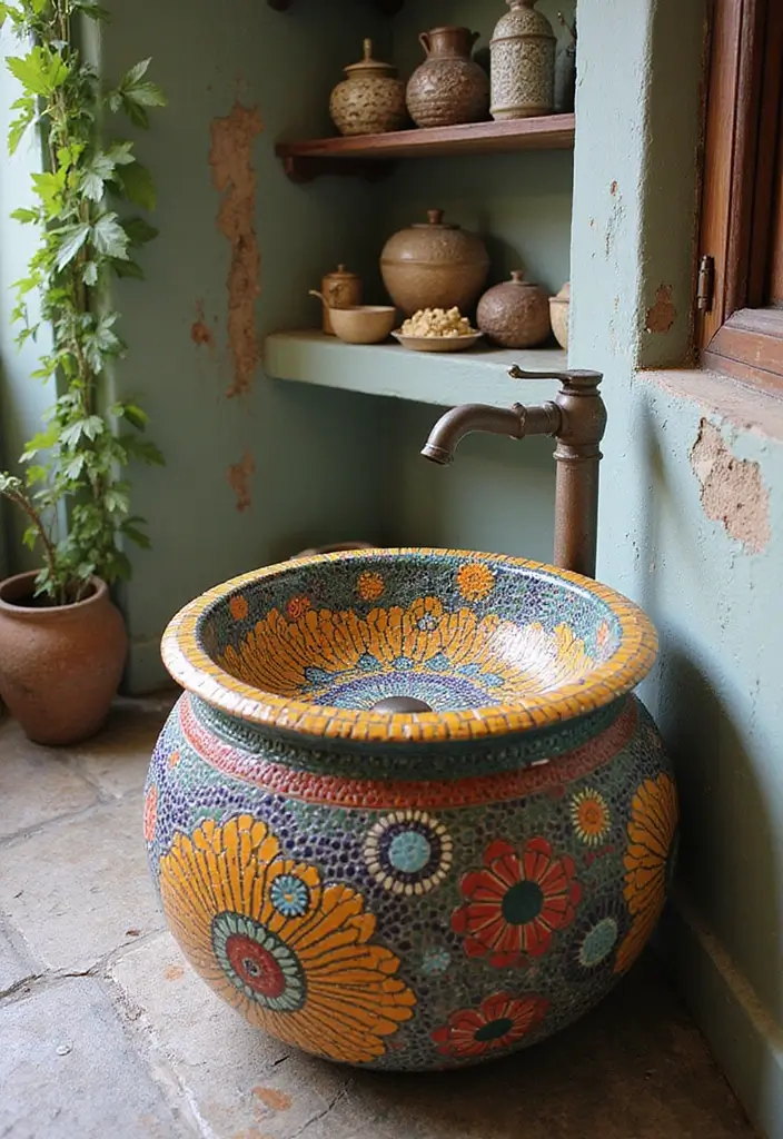 27 Bathroom Basin Design Inspirations That Stand Out - 26. Artistic Mosaic Basins