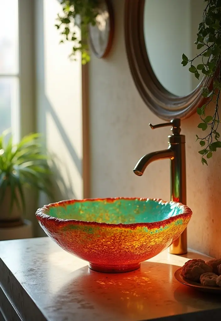 27 Bathroom Basin Design Inspirations That Stand Out - 8. Colorful Glass Basin Designs