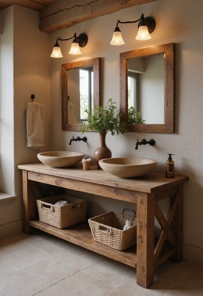 27 Bathroom Double Vanity Ideas That Feel Luxe - 1. Reclaimed Wood Rustic Charm
