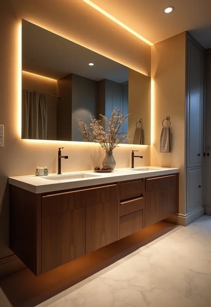 27 Bathroom Double Vanity Ideas That Feel Luxe - 16. Integrated Lighting Features