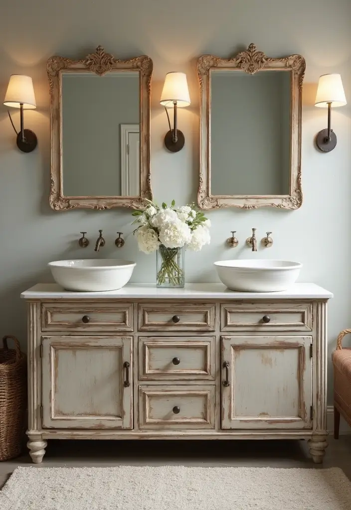27 Bathroom Double Vanity Ideas That Feel Luxe - 17. Vintage Charm with Modern Touch