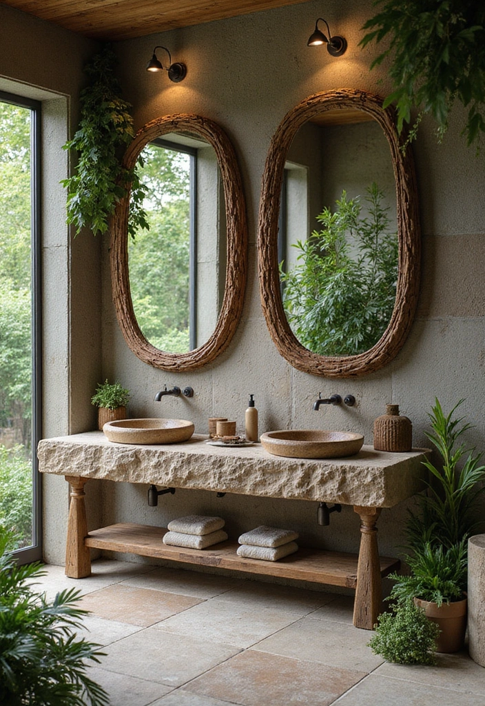27 Bathroom Double Vanity Ideas That Feel Luxe - 22. Nature-Inspired Retreat