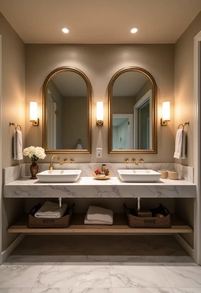 27 Bathroom Double Vanity Ideas That Feel Luxe - 24. Dual-Mirror Delight