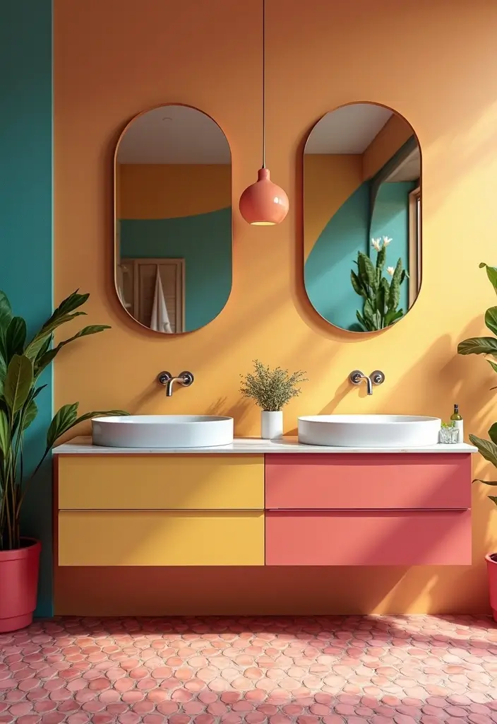 27 Bathroom Double Vanity Ideas That Feel Luxe - 5. Bold Color Pops