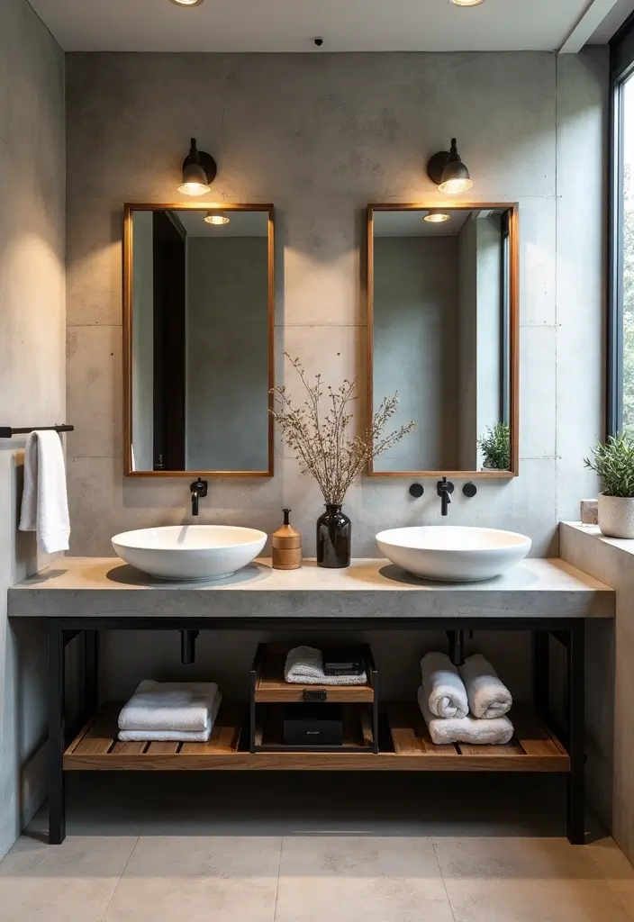 27 Bathroom Double Vanity Ideas That Feel Luxe - 9. Modern Industrial Edge