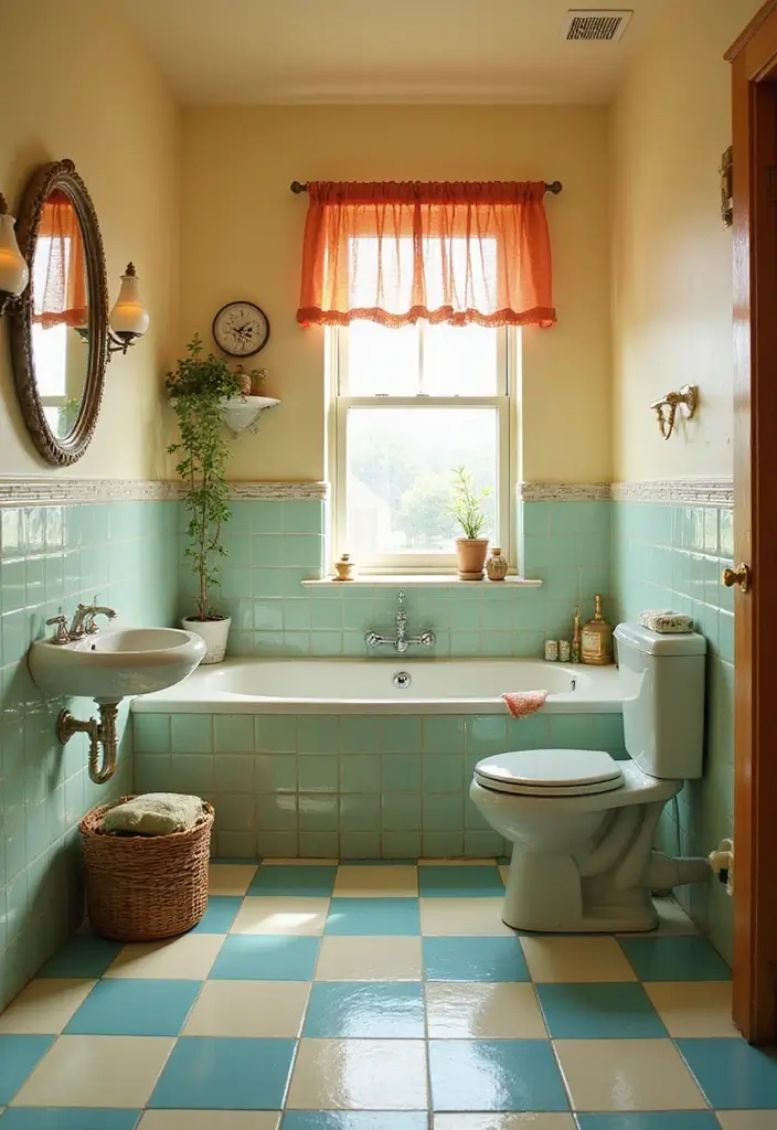 27 Bathroom Flooring Ideas Vinyl Options That Last - 10. Retro Looks with Checkerboard Vinyl