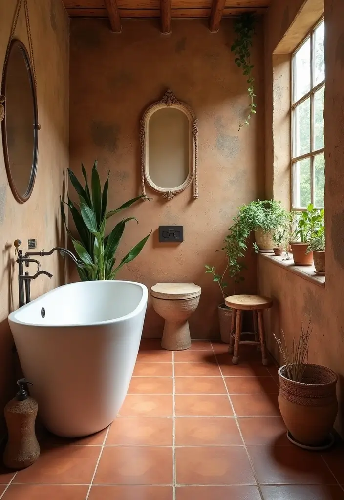 27 Bathroom Flooring Ideas Vinyl Options That Last - 11. Earthy Tones with Terracotta Vinyl