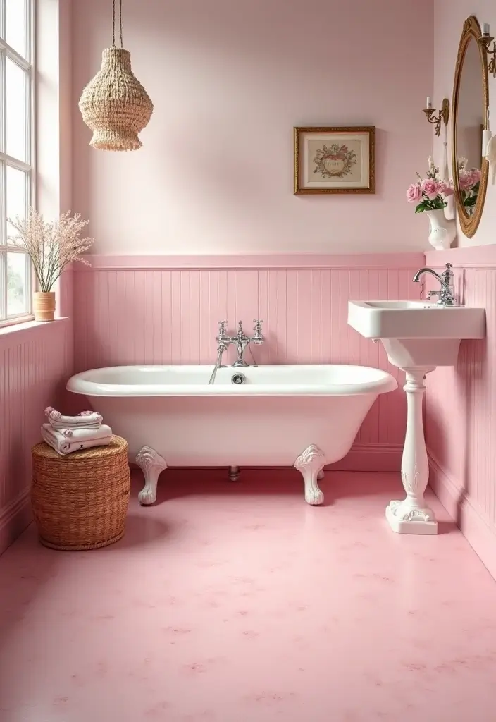 27 Bathroom Flooring Ideas Vinyl Options That Last - 15. Soft Pink Vinyl for a Romantic Touch