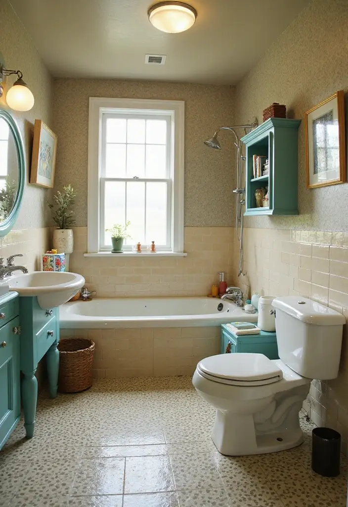 27 Bathroom Flooring Ideas Vinyl Options That Last - 22. Retro Revival with Vintage Patterns