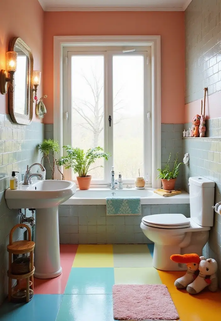 27 Bathroom Flooring Ideas Vinyl Options That Last - 24. Combining Colors for Dynamic Looks