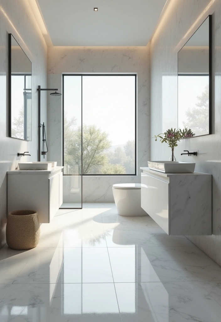 27 Bathroom Flooring Ideas Vinyl Options That Last - 4. Sleek Minimalism with Glossy Finish