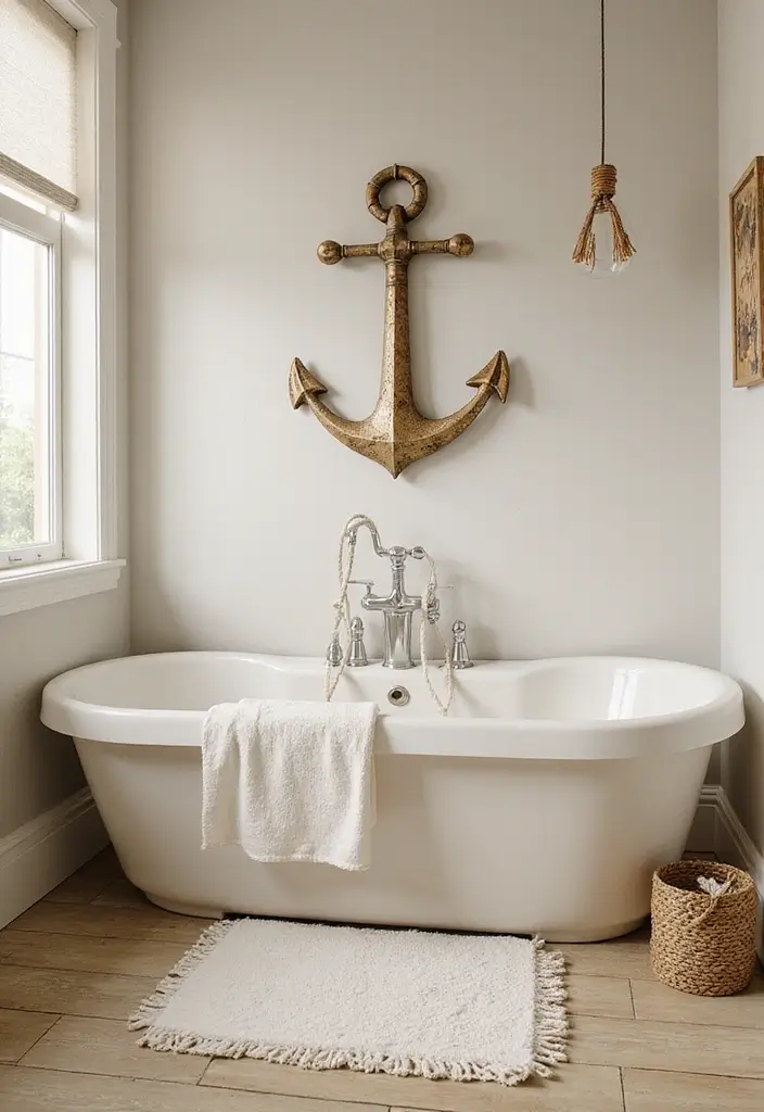 27 Bathroom Sand Color Ideas That Feel Coastal - 14. Nautical Decor Touches