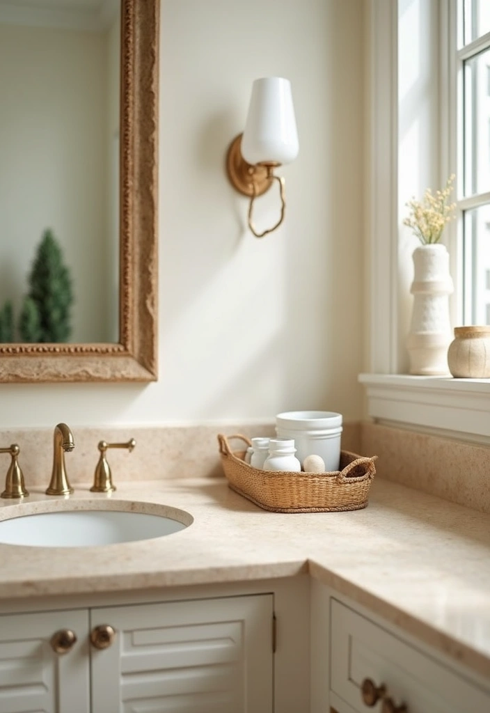 27 Bathroom Sand Color Ideas That Feel Coastal - 18. Sandy Color Countertops