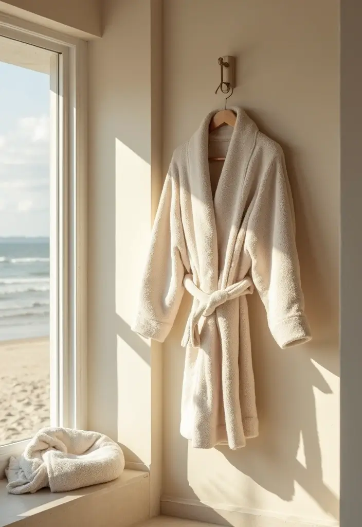 27 Bathroom Sand Color Ideas That Feel Coastal - 23. Sandy Color Bathrobe