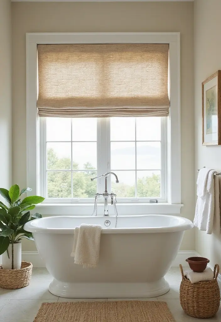 27 Bathroom Sand Color Ideas That Feel Coastal - 25. Sandy Color Window Treatments