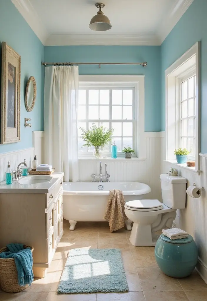27 Bathroom Sand Color Ideas That Feel Coastal - 26. Ocean Blue Accents