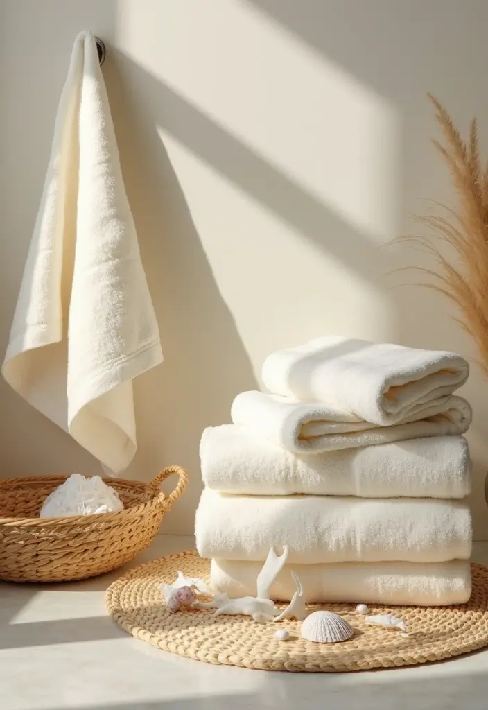 27 Bathroom Sand Color Ideas That Feel Coastal - 3. Creamy Towels and Accessories