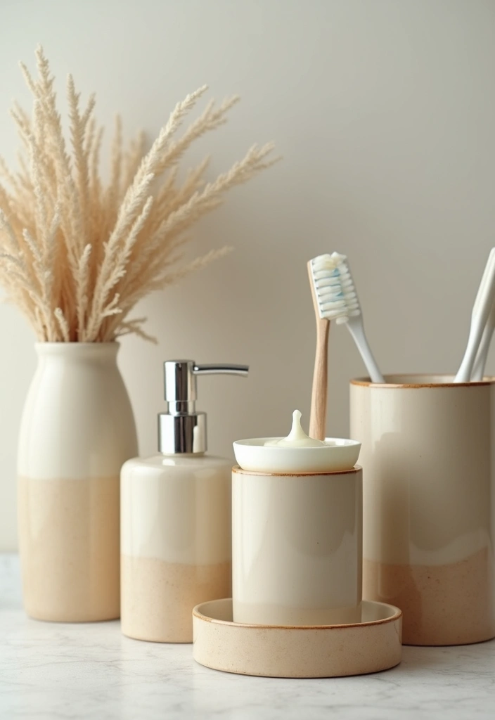 27 Bathroom Sand Color Ideas That Feel Coastal - 6. Sandy Color Scheme in Accessories