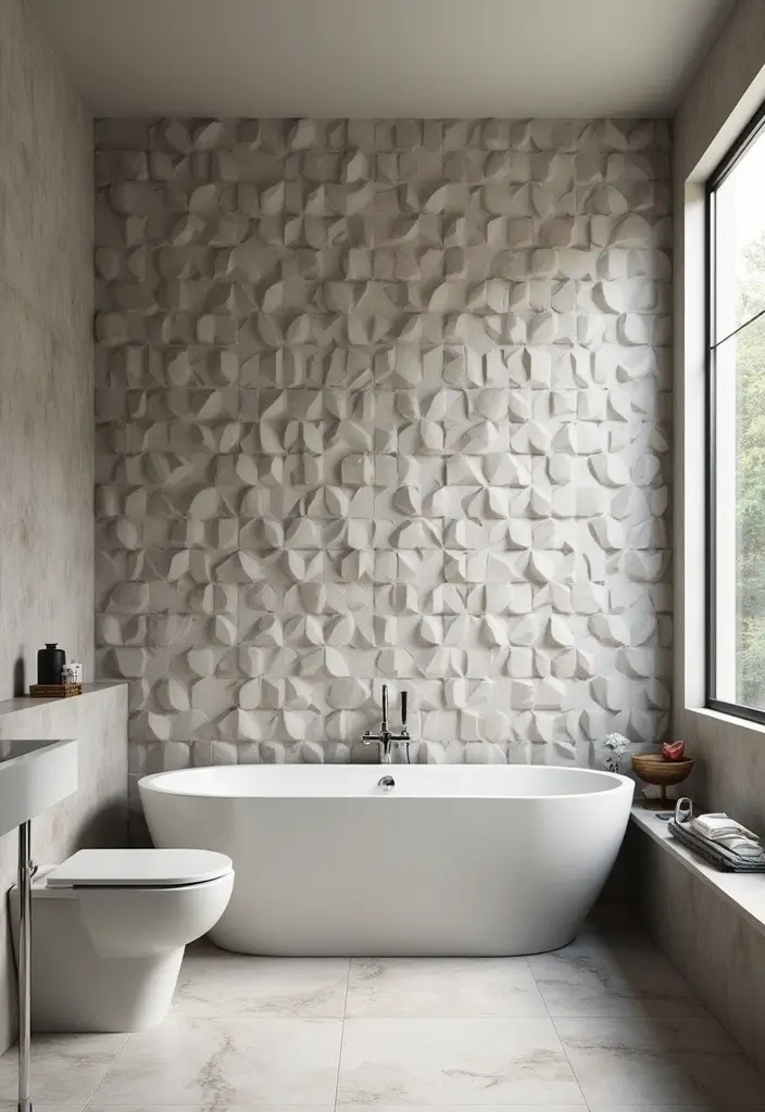 27 Bathroom Tiles Design Ideas That Stay Trendy - 13. 3D Tiles for a Bold Statement