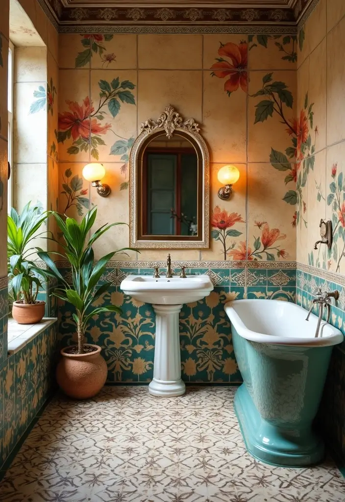 27 Bathroom Tiles Design Ideas That Stay Trendy - 19. Artistic Hand-Painted Tiles for Uniqueness