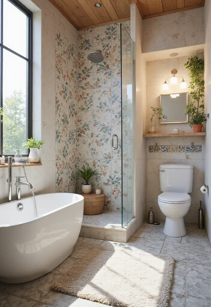 27 Bathroom Tiles Design Ideas That Stay Trendy - 27. Artistic Tile Layouts for Creative Expression