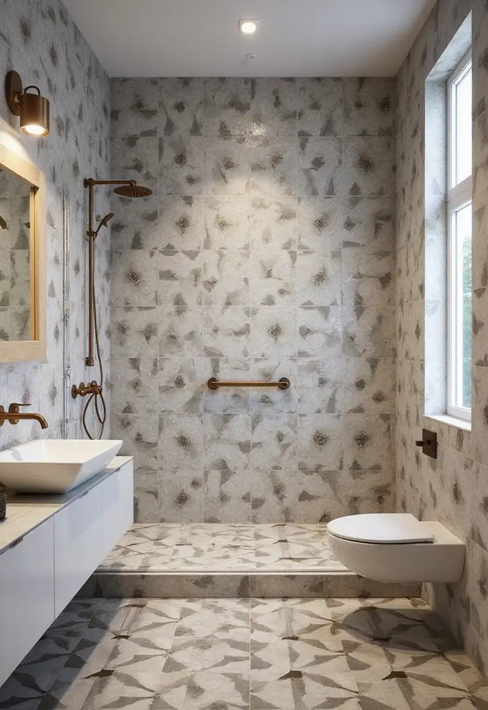 27 Bathroom Tiles Design Ideas That Stay Trendy - 7. Geometric Patterns for a Modern Twist