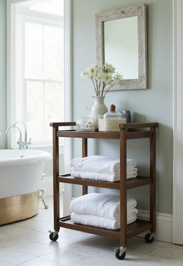 27 Bathroom Towel Storage Ideas That Save Space - 14. Towel Carts