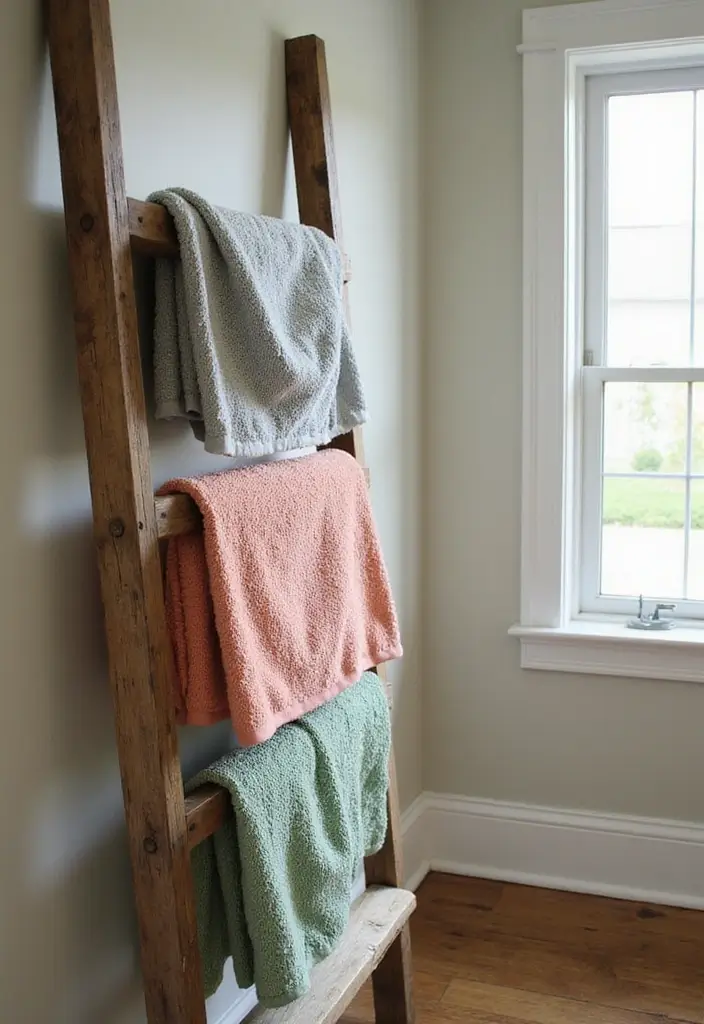 27 Bathroom Towel Storage Ideas That Save Space - 2. Towel Ladder