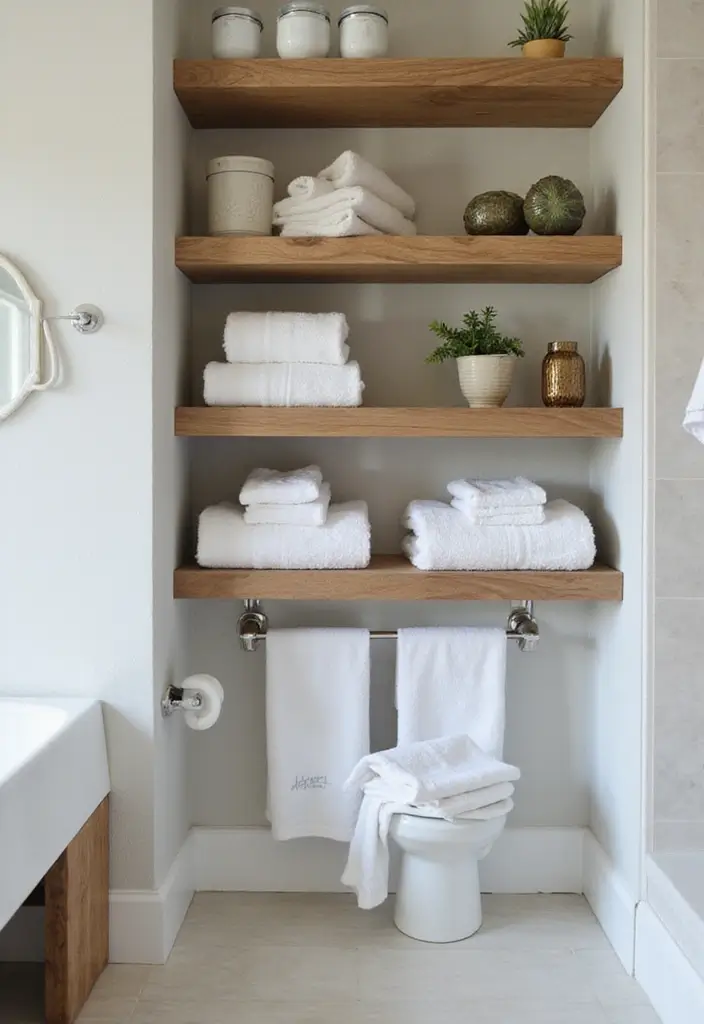 27 Bathroom Towel Storage Ideas That Save Space - 21. Open Shelving