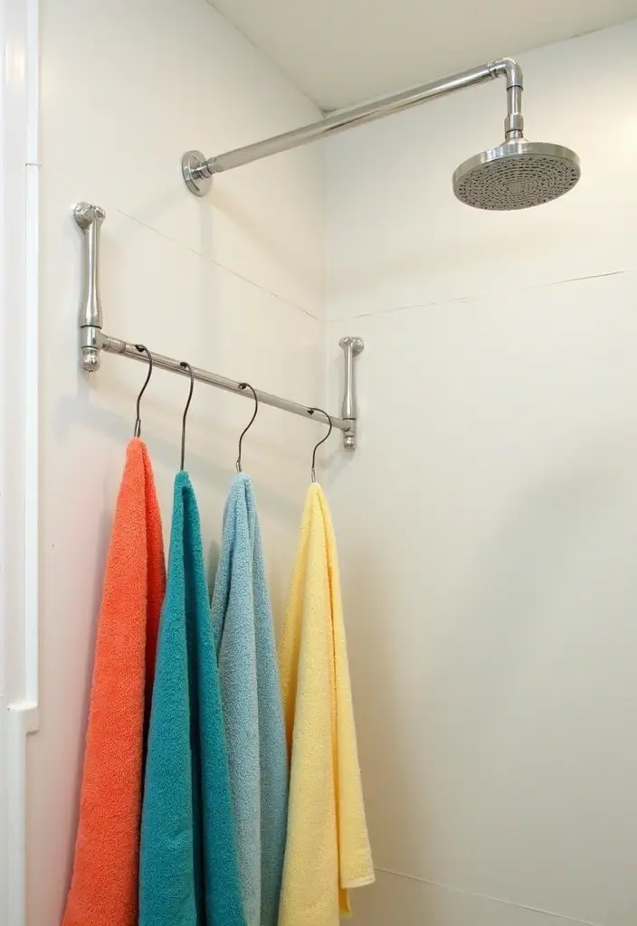 27 Bathroom Towel Storage Ideas That Save Space - 26. Shower Rod Storage