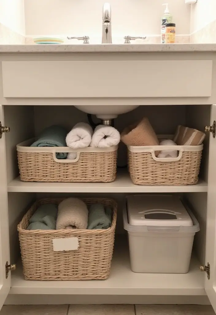 27 Bathroom Towel Storage Ideas That Save Space - 3. Under-Sink Storage