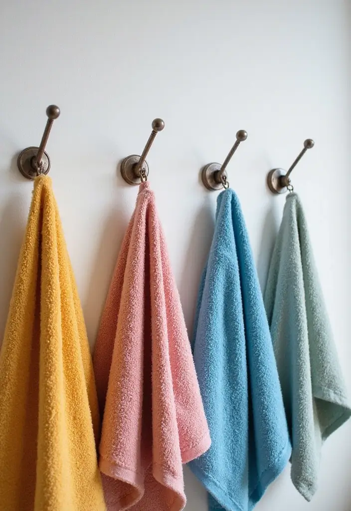 27 Bathroom Towel Storage Ideas That Save Space - 4. Towel Hooks