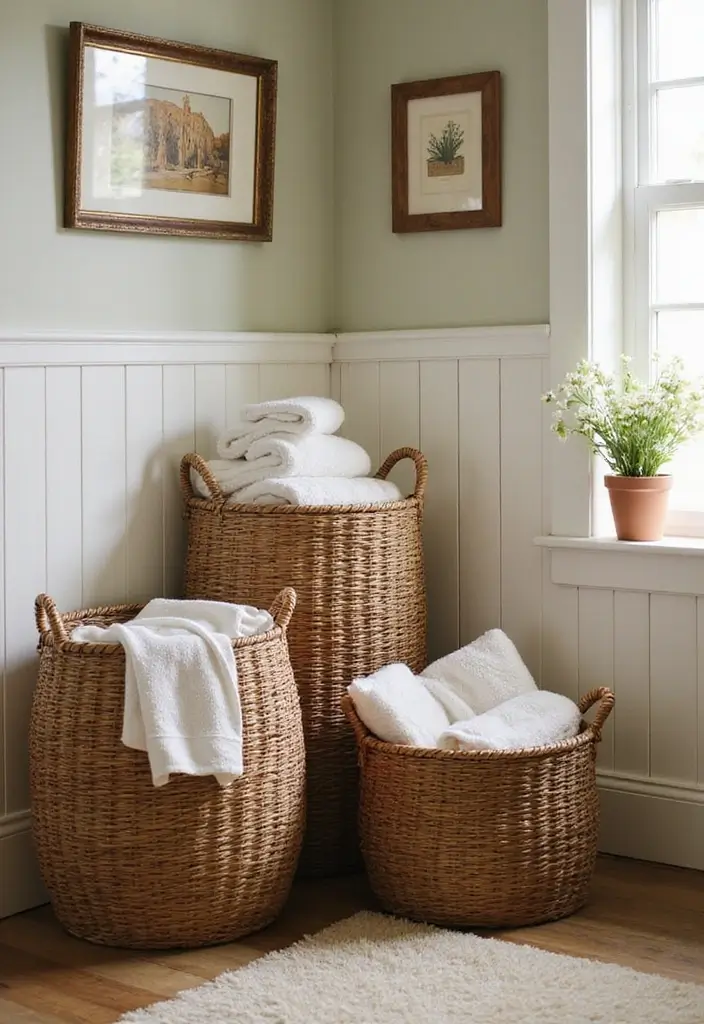 27 Bathroom Towel Storage Ideas That Save Space - 5. Basket Storage