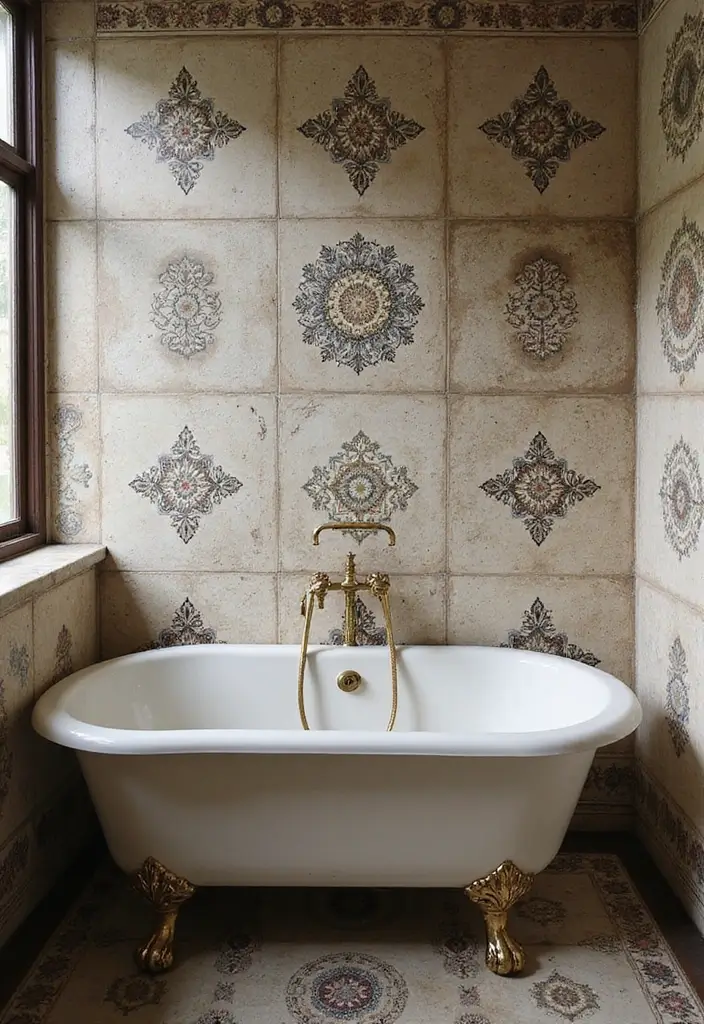 27 Bathroom Tub Tile Ideas That Complement Every Style - 18. Antique-style Tiles