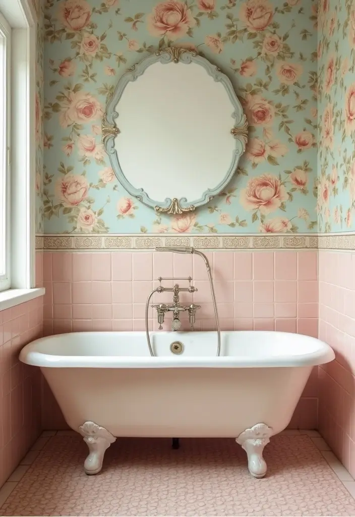 27 Bathroom Tub Tile Ideas That Complement Every Style - 2. Vintage Floral Patterns