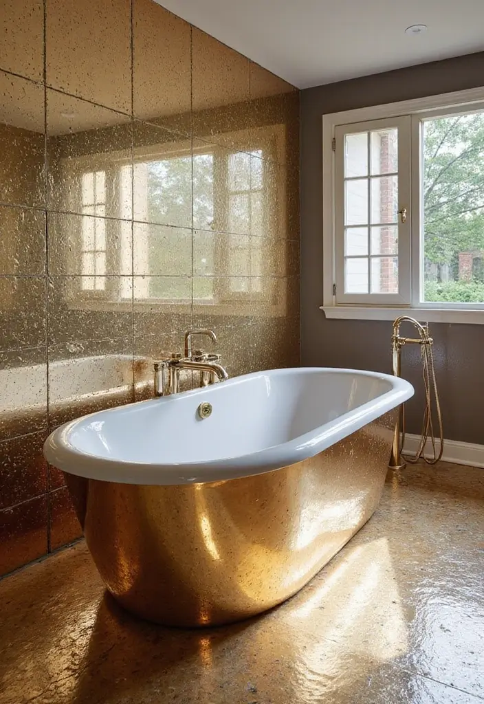 27 Bathroom Tub Tile Ideas That Complement Every Style - 20. Reflective Metallic Tiles