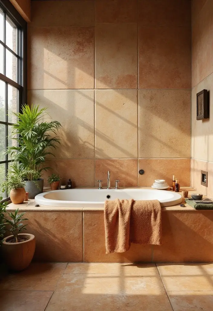 27 Bathroom Tub Tile Ideas That Complement Every Style - 21. Warm Earthy Tones