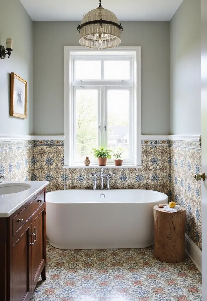 27 Bathroom Tub Tile Ideas That Complement Every Style - 23. Elegant Encaustic Tiles